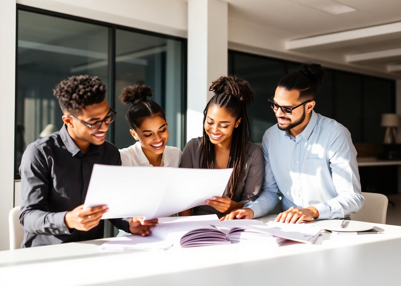 A small business team reviewing benefit options